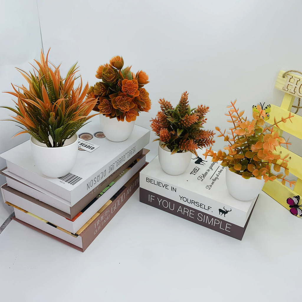 Exklusivt Set med Fyra växter i Hösttoner – Med Vita Krukor