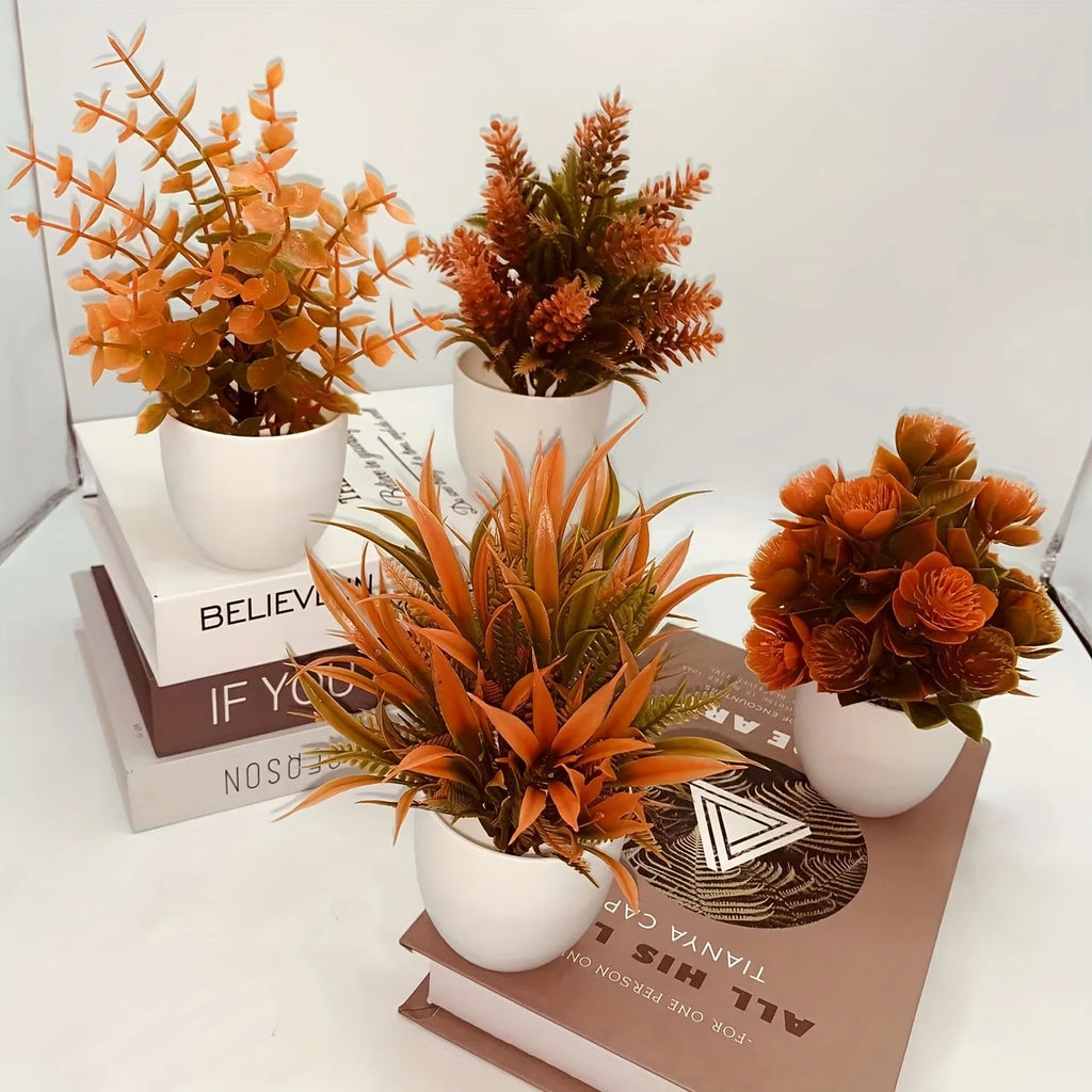 Exklusivt Set med Fyra växter i Hösttoner – Med Vita Krukor